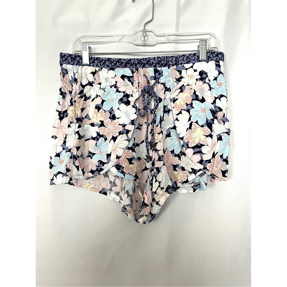 Vanilla Star Rayon Floral Purple Pink White Light Blue Flowy Shorts Tie Pockets